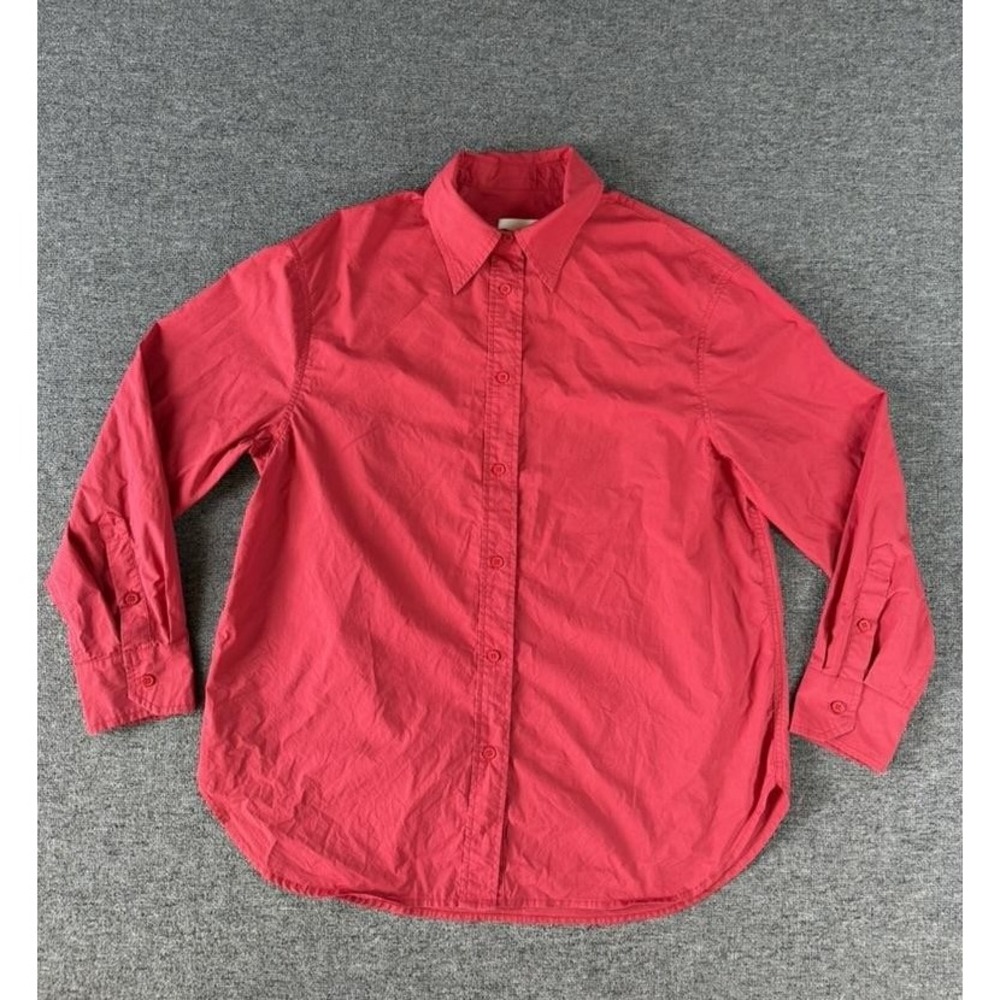 Ziah Shirt Womens XS S Red Cotton Button Front Long Sleeve Collared Resort Top